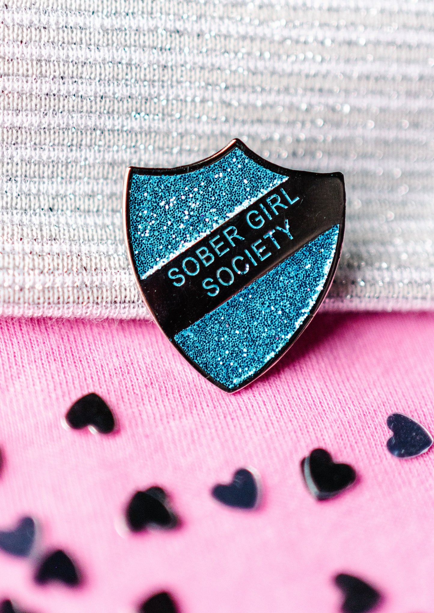 Blue Glitter Enamel Pin Shield Badge