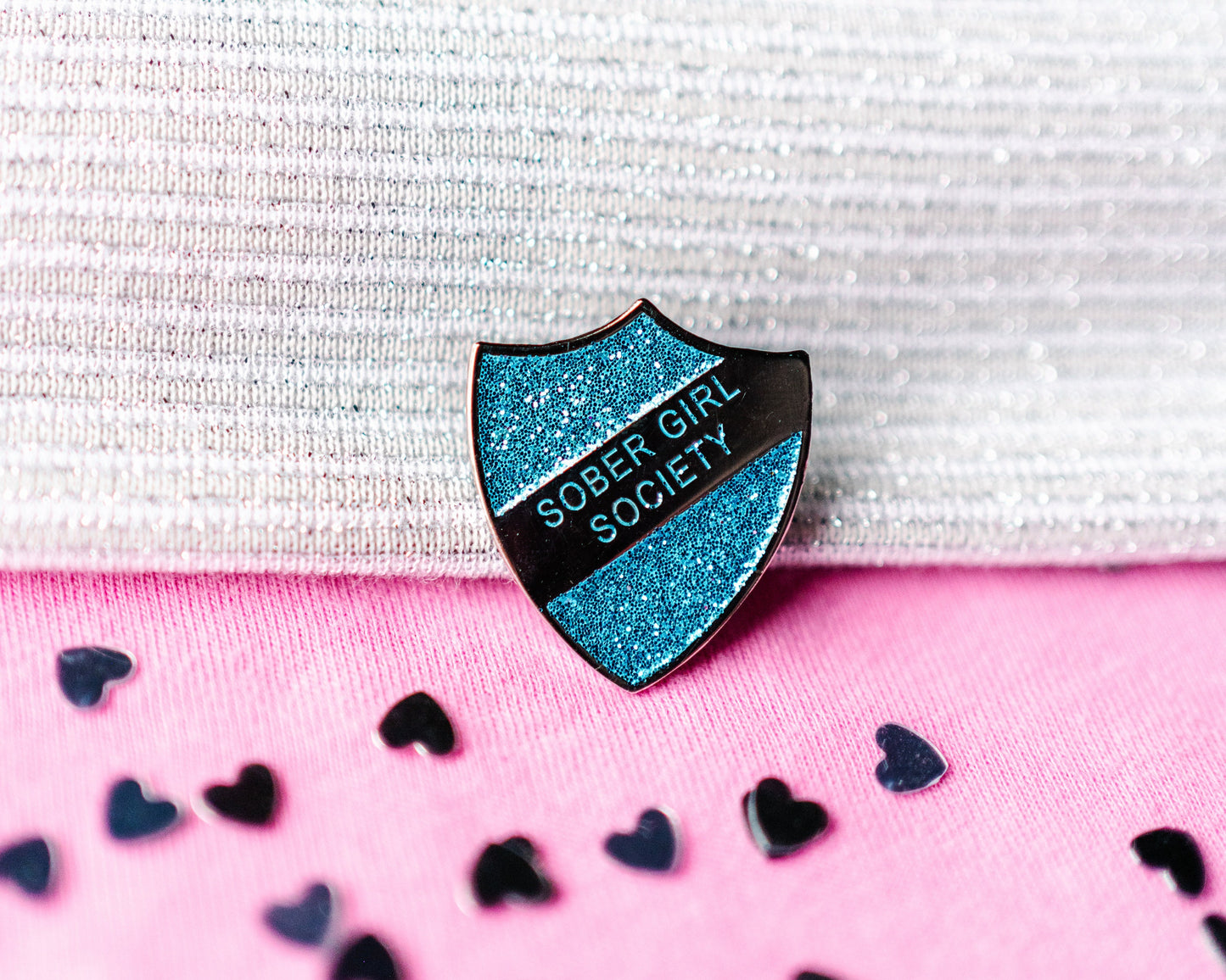 Blue Glitter Enamel Pin Shield Badge