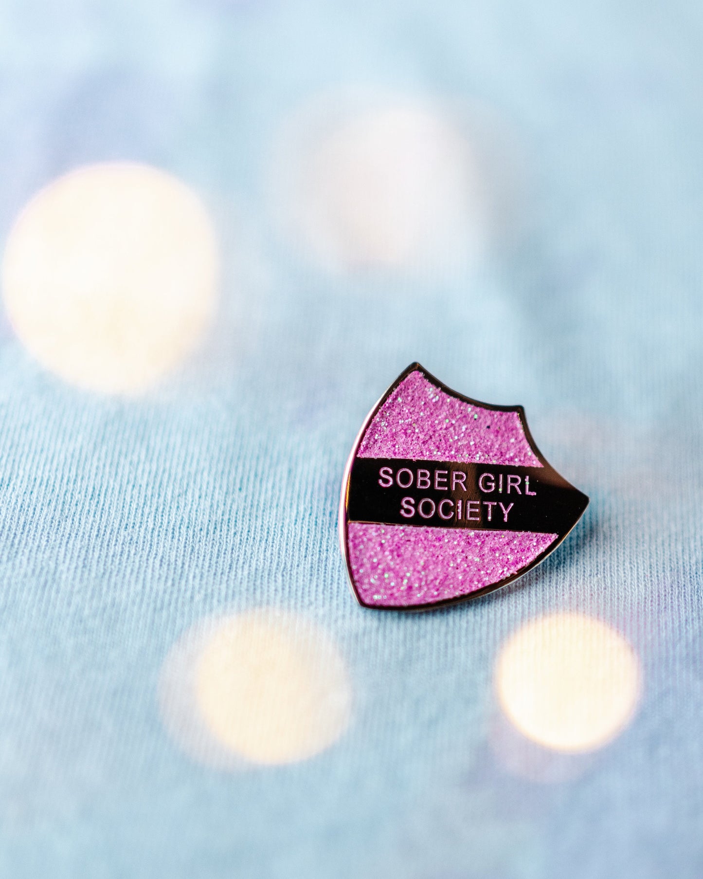 Pink Glitter Enamel Pin Shield Badge