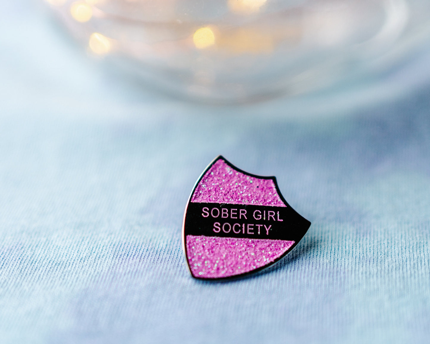 Pink Glitter Enamel Pin Shield Badge