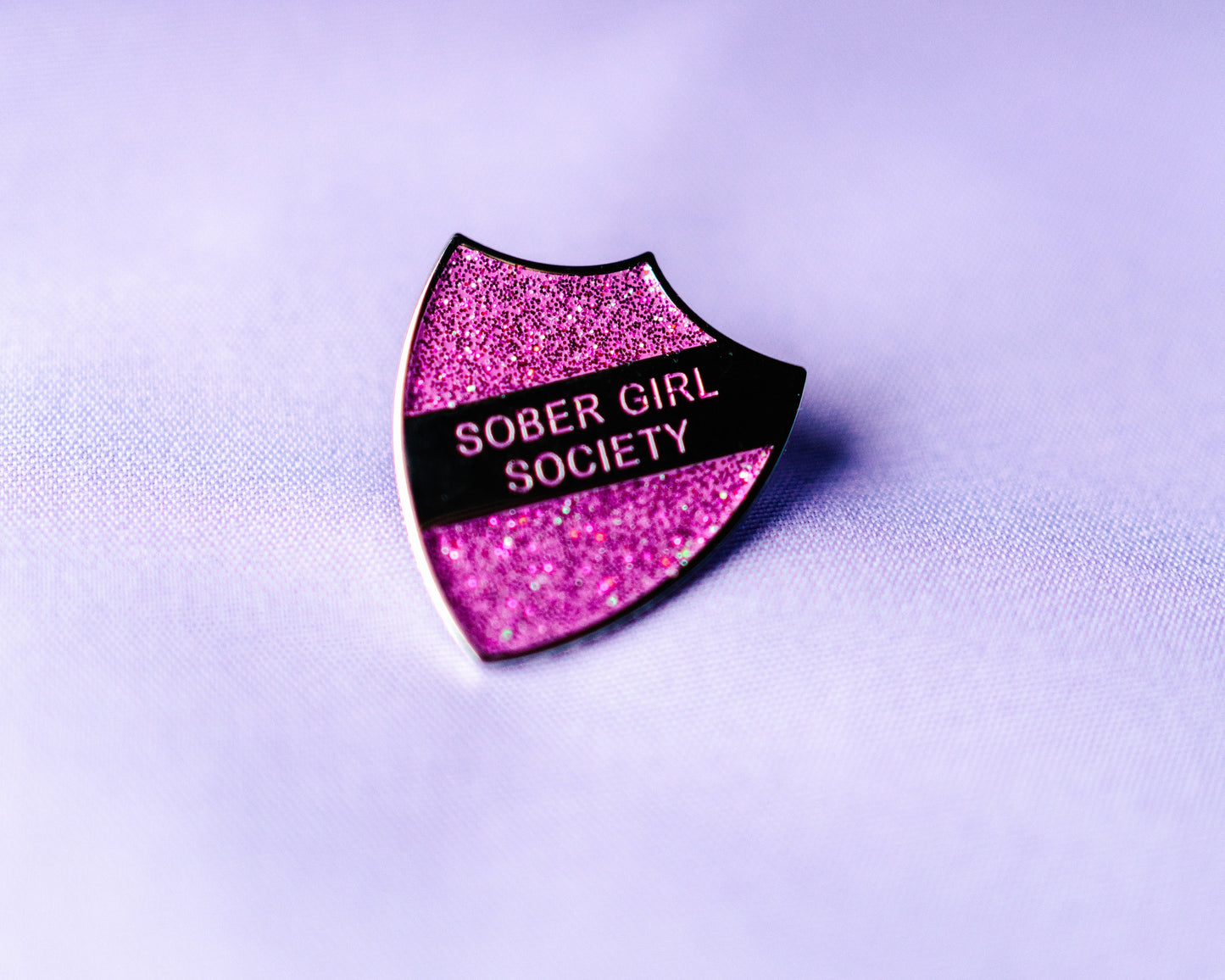Pink Glitter Enamel Pin Shield Badge