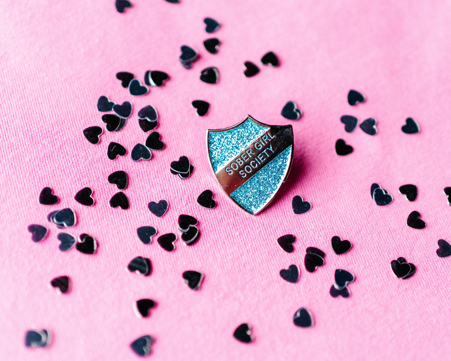 Blue Glitter Enamel Pin Shield Badge
