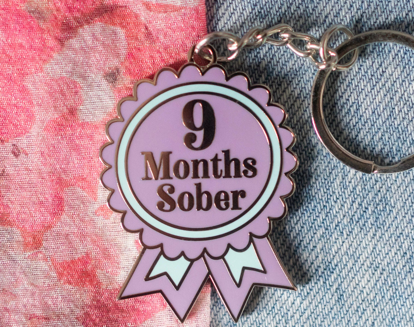 9 Months Sober Keyring
