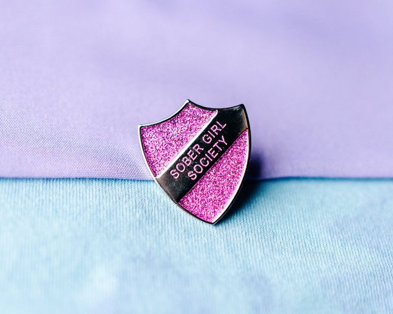 Pink Glitter Enamel Pin Shield Badge