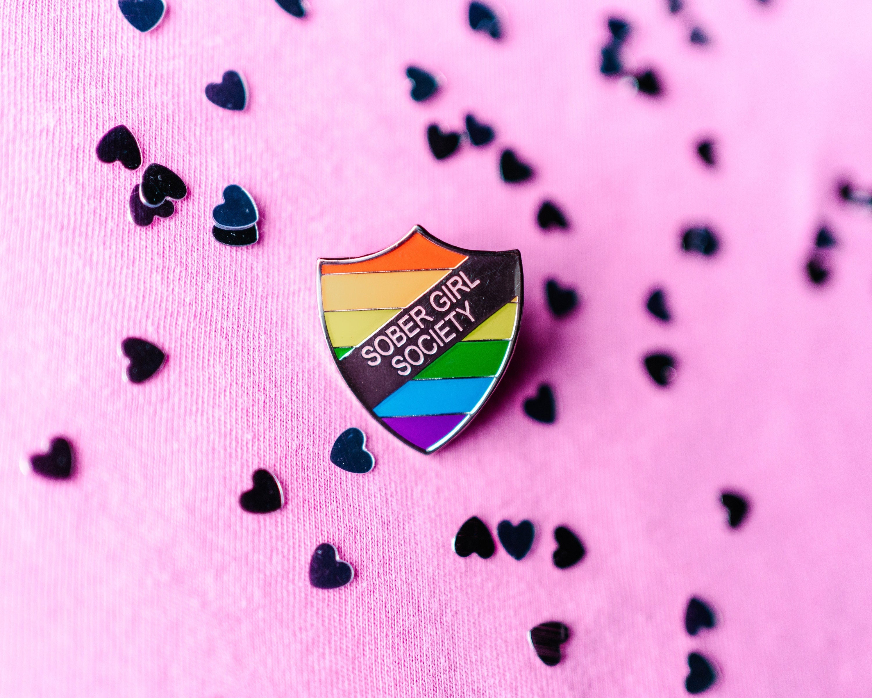 Rainbow Enamel Pin Shield Badge – Sober Girl Society