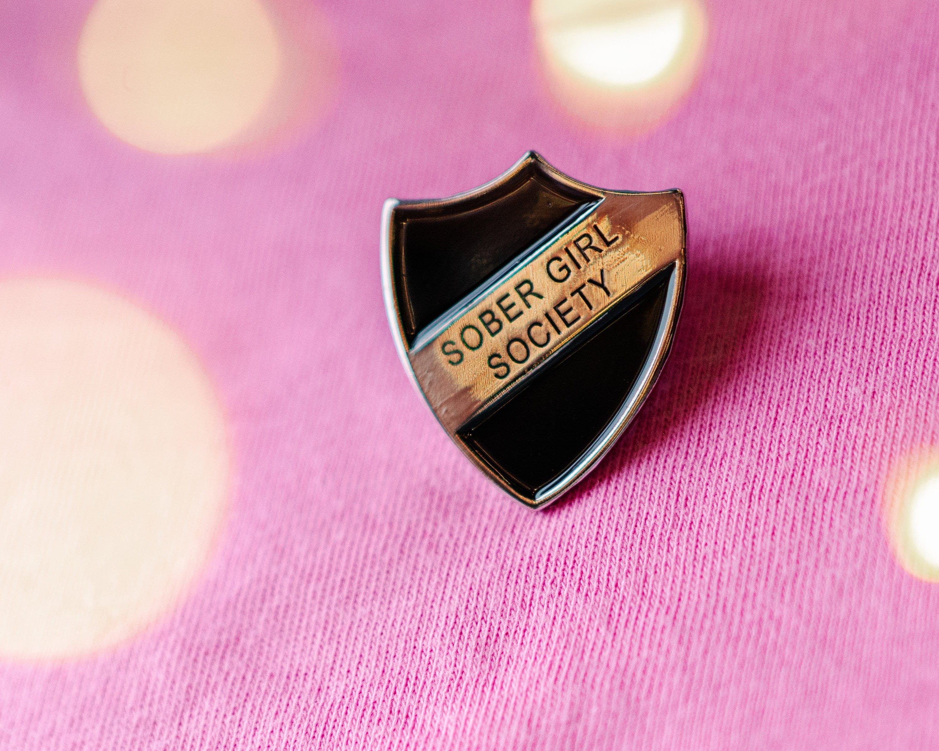 Black Enamel Pin Shield Badge – Sober Girl Society