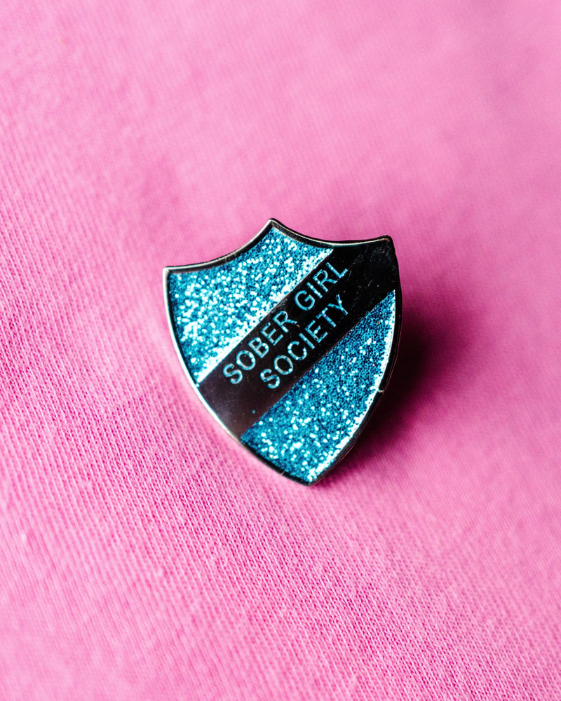 Blue Glitter Enamel Pin Shield Badge