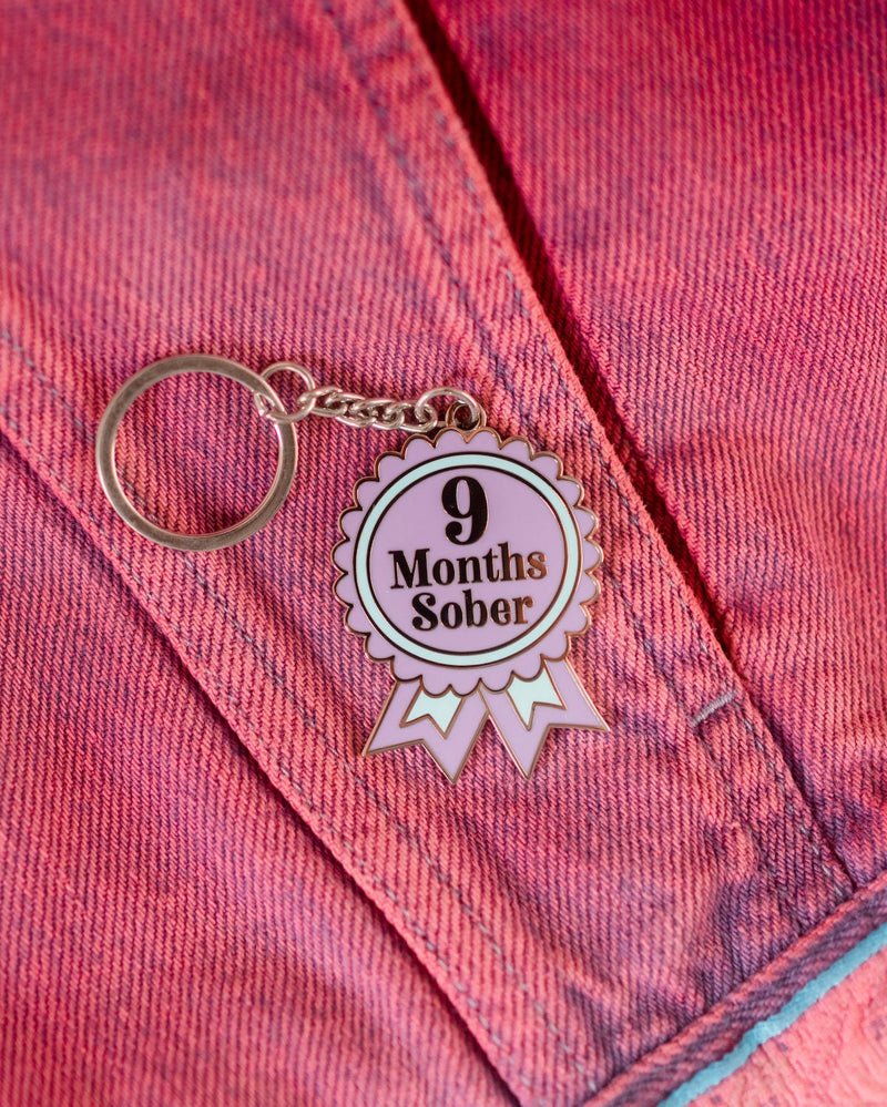 9 Months Sober Keyring